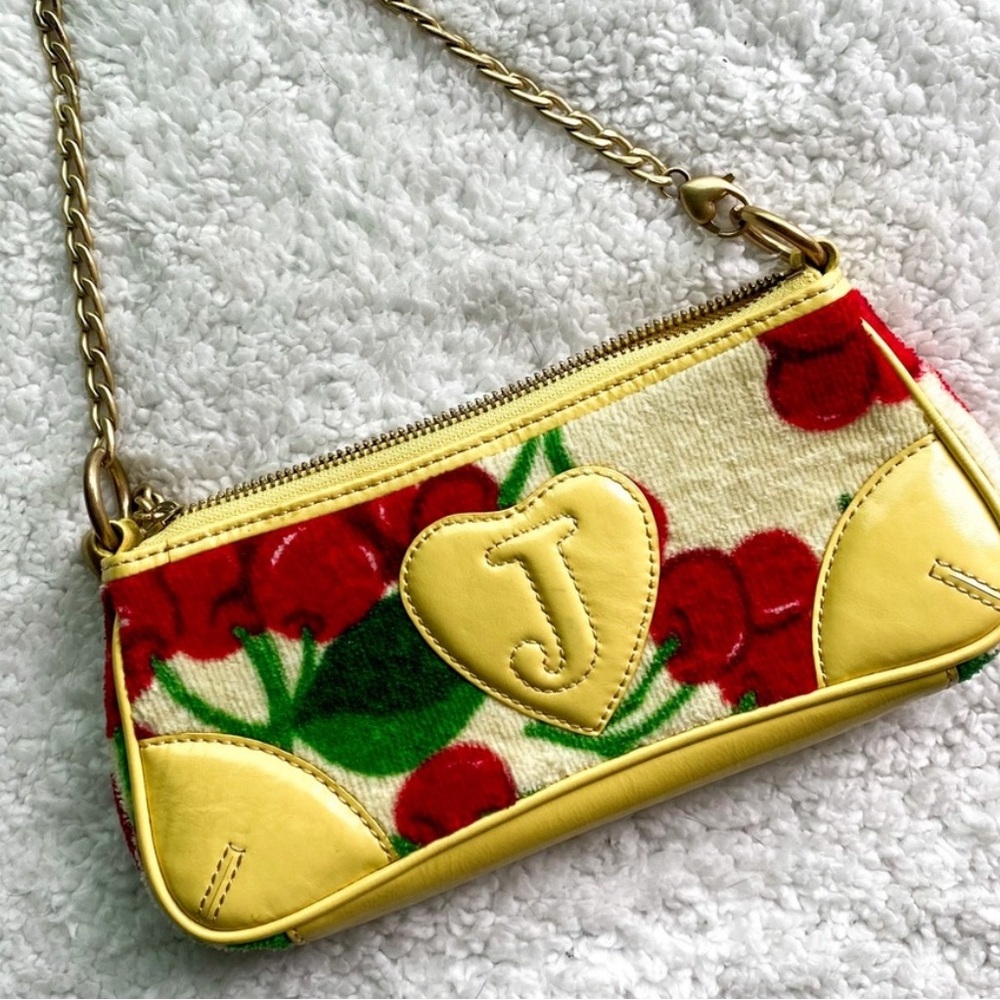 Rare Vintage Y2K Juicy Couture Cherry Pattern Clutch with Gold hardware
